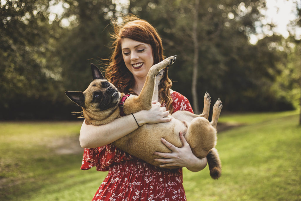 girl and her australian cattle dog pug mix photoshoot