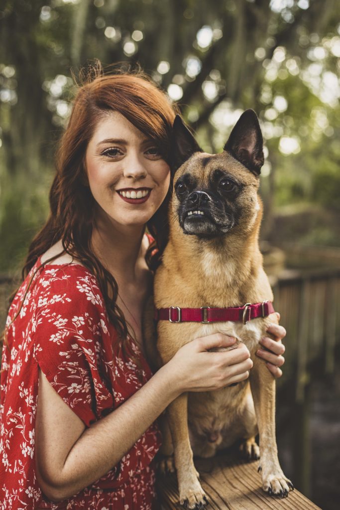 girl and her australian cattle dog pug mix photoshoot